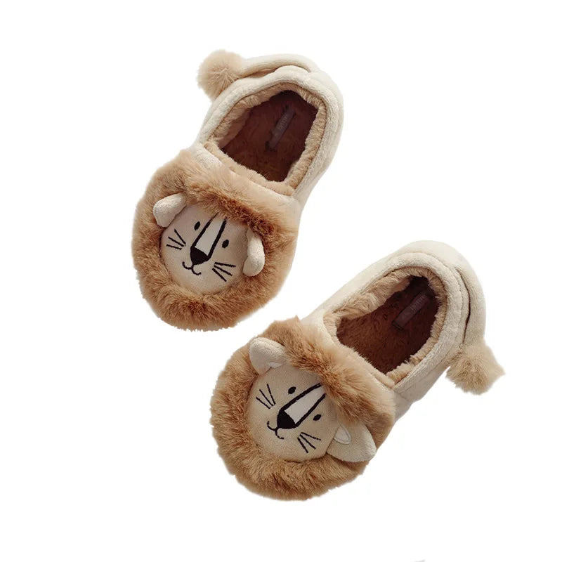 Plush Lion Face Warm Childrens Slippers on Luulla