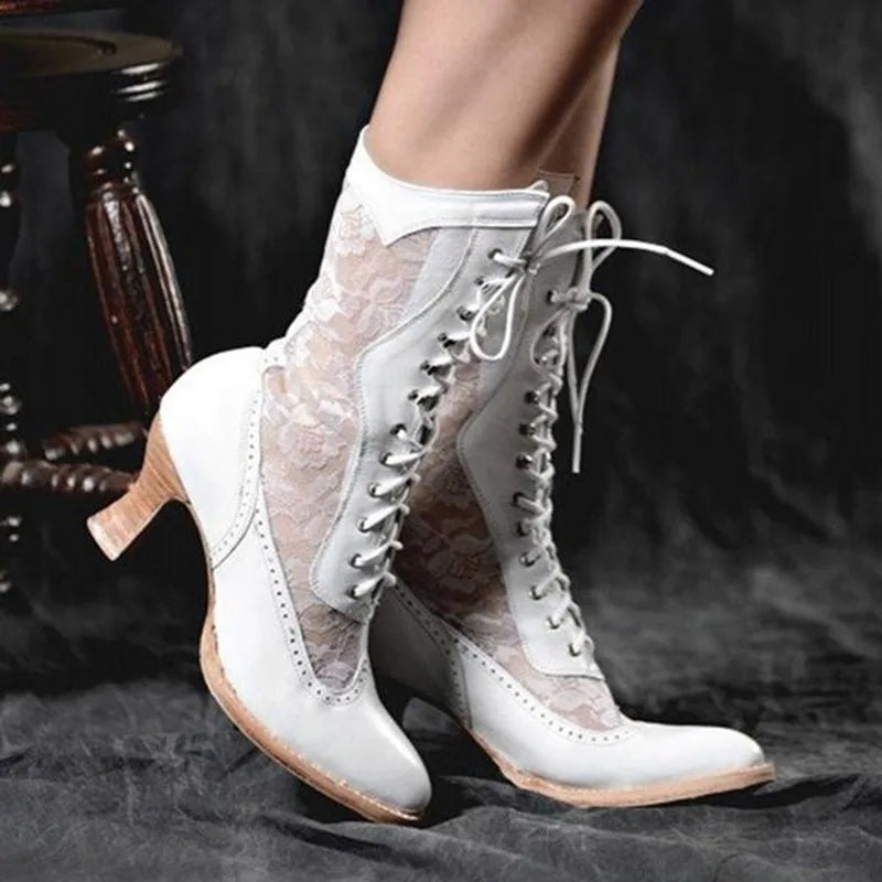 Vintage Lace Victorian Boots With Chunky Heel on Luulla