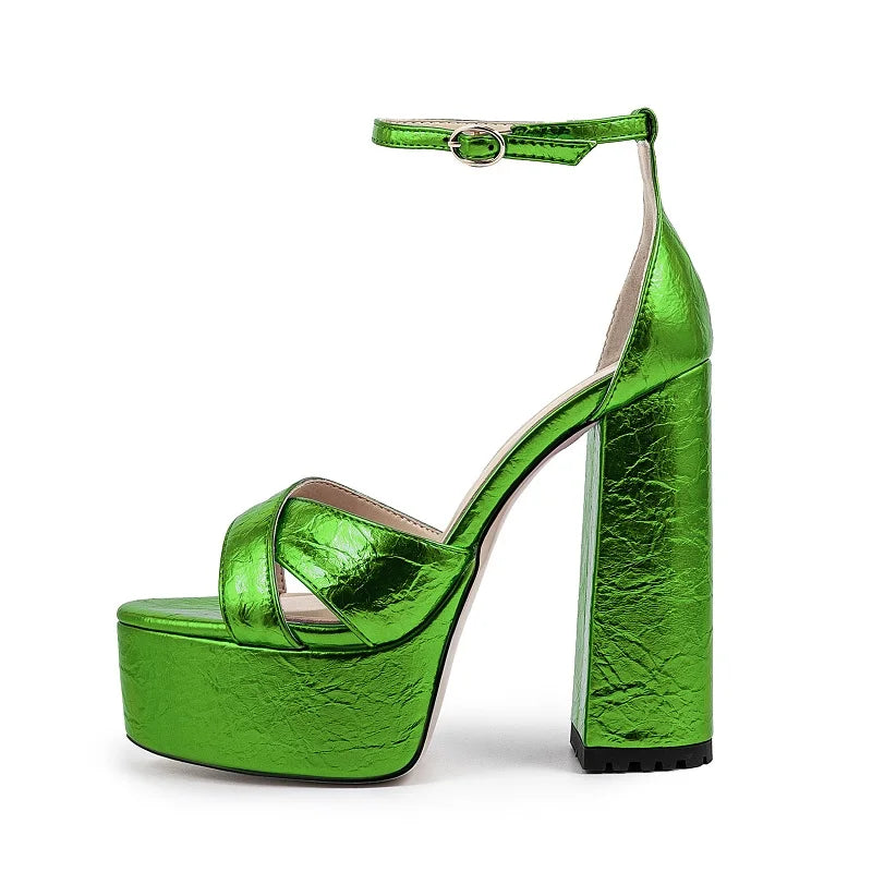 High Heel Green Metallic Block Platform Sandals on Luulla display picture 1
