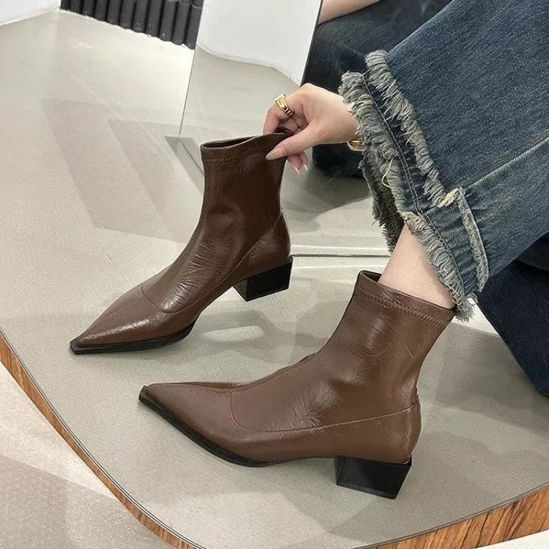 brown dress boots with heel Brown Saddle Calf Leather Boots With Heel