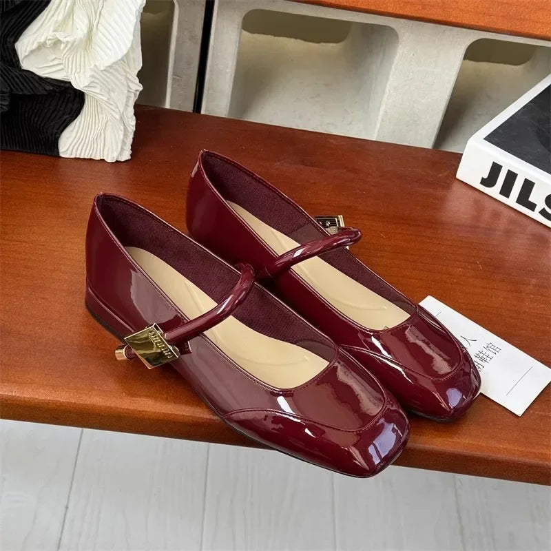 burgundy flat dress shoes 692- CHERRY Burgundy Leather Bicolor Flat Shoes