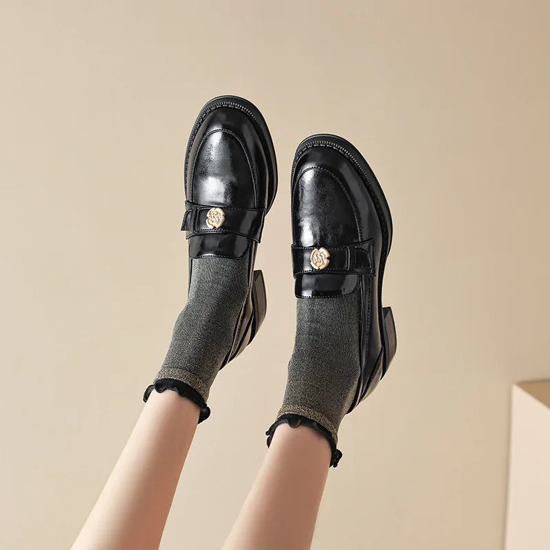 Women’s Black Leather Loafers with Gold Timeless Accent Loafers with Gold Accents in Black for Women | Roberto Cavalli® main image 4