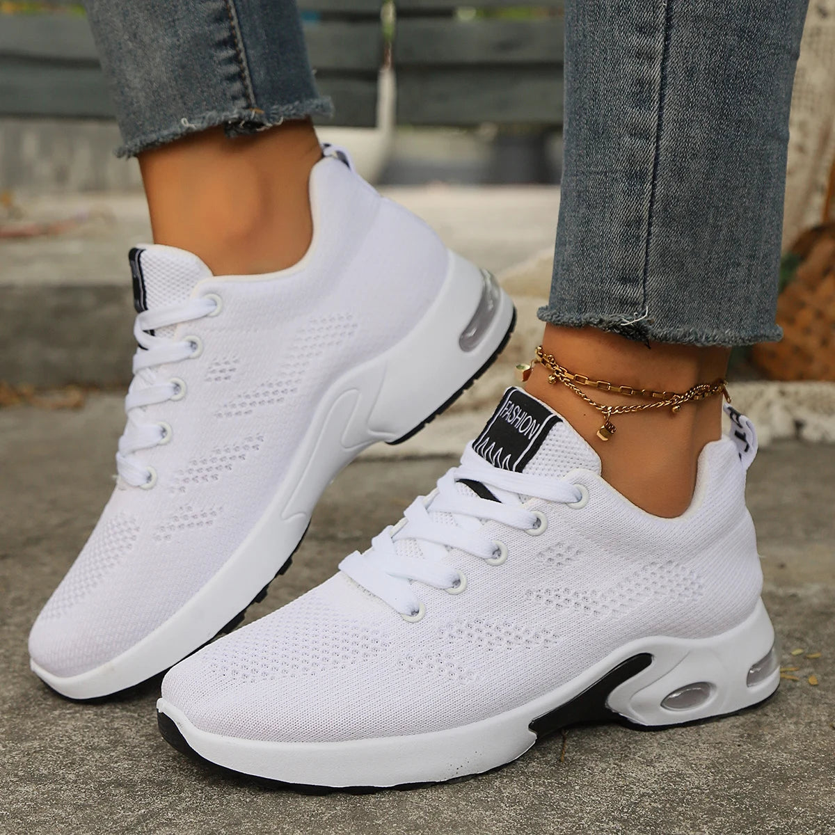 White Knit Sneakers Lightweight Athletic Running‎ Shoes Women main image 2