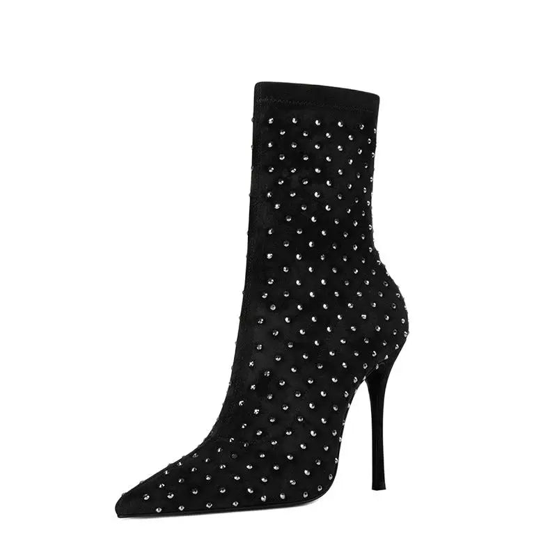 Black Studded High-heel Ankle Boots For Women on Luulla