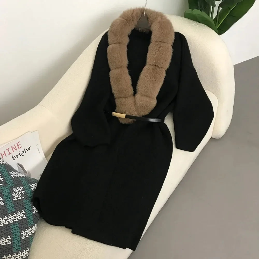 Black Knit Dress With Faux Fur Trim on Luulla