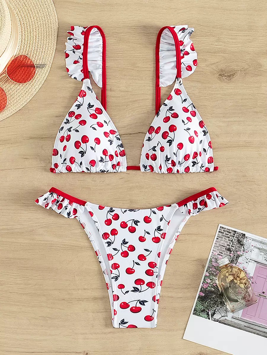 Sexy Cherry Print Bikini Adjustable Straps Chic Classic Cherry Swimsuit on Luulla Sexy Cherry Print Bikini Adjustable Straps Chic Classic Cherry Swimsuit on Luulla