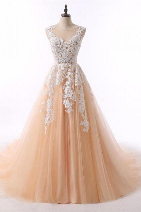 Cap sleeve wedding dress,lace prom dress,long tulle prom dress,Custom Made