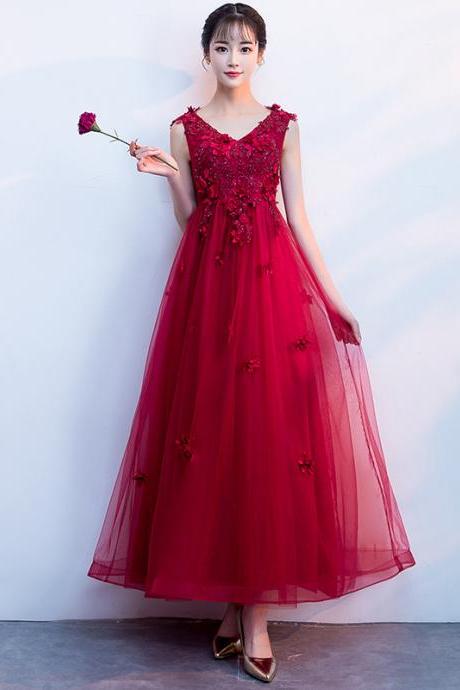 V-neck Prom Dress Red Party Dress Girl Sweetheart Dress Elegant Princess Dress,custom Made