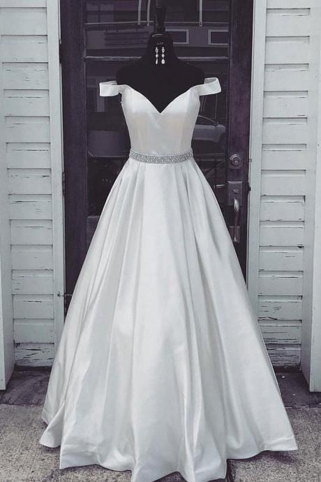 White Off Shoulder Long Prom Dress,simple Evening Dress，sweetheart Prom Dress,custom Made
