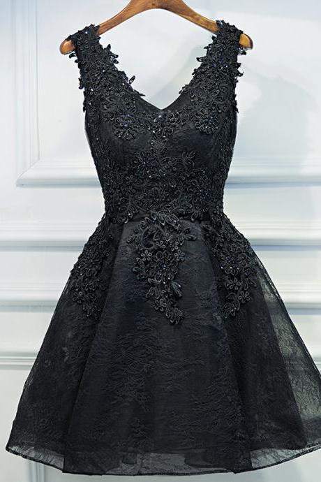 V-neck Homecoming Dress Black Tulle Mini Party Dress Cute Gradduatiion Dress,custom Made