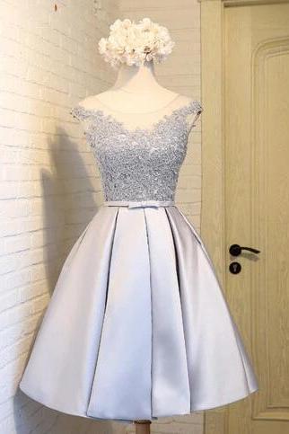 V-neck Prom Dress Lace Party Dress Grey Homecoming Dress,custom Made