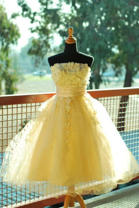 Floral Prom Dress,yellow Prom Dress,midi Prom Dress,fashion Prom Dress,sexy Party Dress,custom Made
