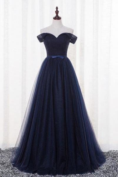 Simple Dark Navy Tulle Prom Dress,lace Up Tulle Evening Dress,custom Made