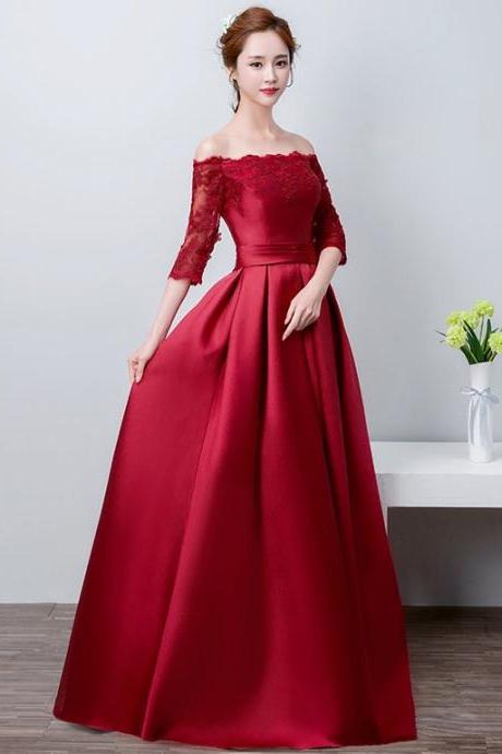 Half Sleeves Prom Dress Red Party Dress Off Shoulder Evening Dress Charming Dress,custom Made