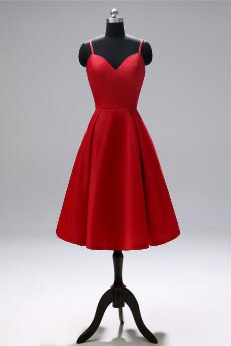 Spaghetti Straps Homecoming Dress Little Red Prom Dress Satin Mini Dress,custom Made