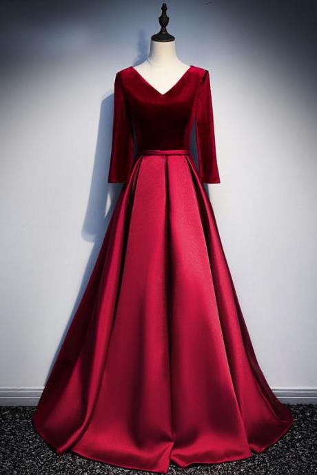 Long Sleeves Prom Dress Red Party Dress Charming Graduation Dress,custom Made