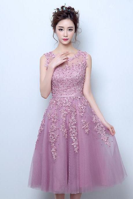 Beaded/beading Lilac Party Homecoming Dresses Luxurious Short Round Sleeveless Zipper Dresses,custom Made