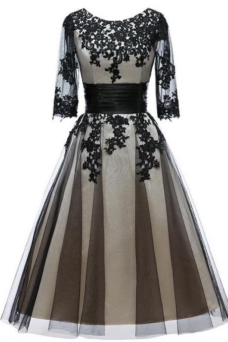 Black Prom Dress Lace Midi Dress Long Sleeves Homecoming Dress Fashion,custom Made