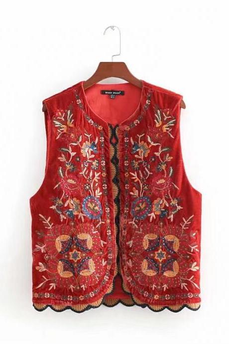 Autumn And Winter Velvet Embroidered Women&amp;amp;amp;amp;amp;#039;s Vests Ethnic Style Vest