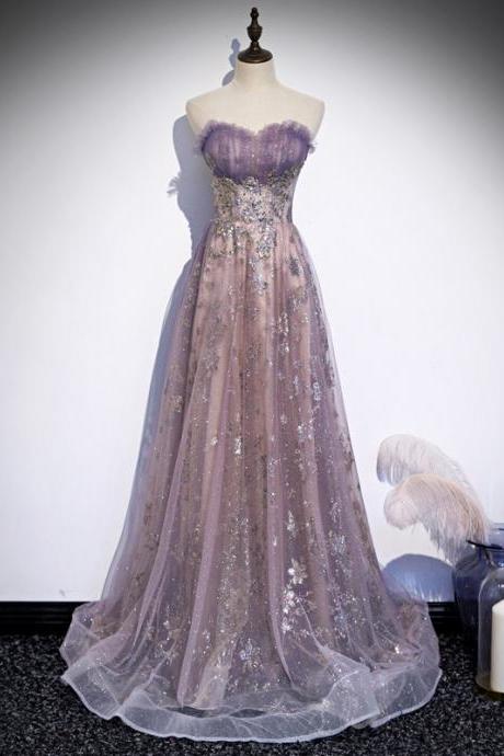 Strapless Evening Dress , , Temperament Drag Tailing Dress, Long Style Princess Dress ,fairy Student Atmosphere Dress,custom Made