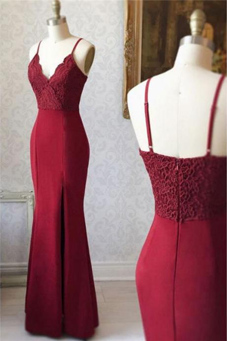 Spaghetti Straps Evening Dress Fashion Sexy Long Style Party Dress Retro Red Prom Dress,custom Made
