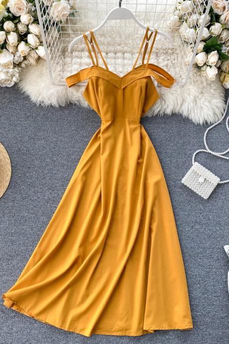 Chic gentle wind dress new sexy hollow double halter belt holiday long dress