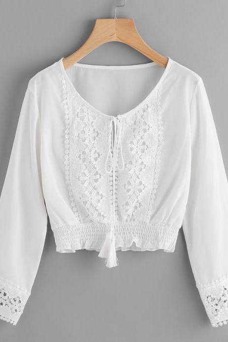 New long sleeve lace shirt white shirt