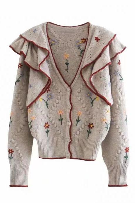 Women&amp;amp;amp;amp;amp;amp;#039;s Embroidered Cardigan Coat With Flounce Trim, !