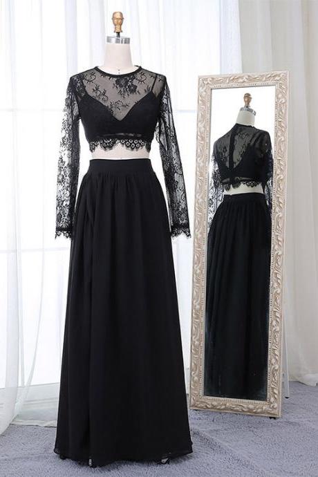 Black dress ,2 piece evening dress, lace party dress, new bridesmaid dress,custom made