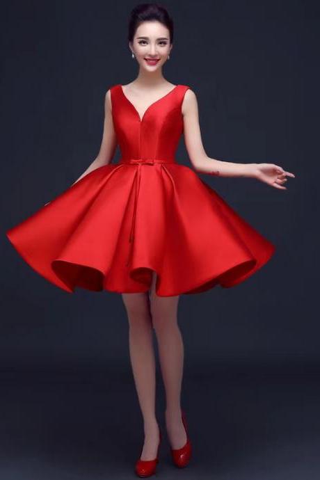 Red Short Dress, Sexy Fashion Dress, V-neck Comcoming Dress,custom Made,