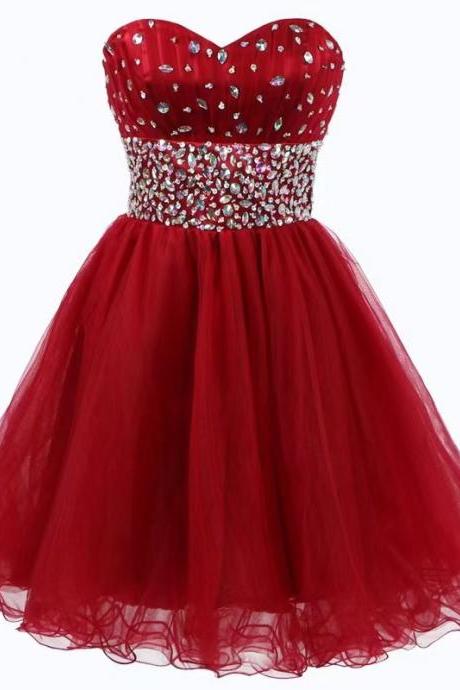 Fashion Style Strapless Dress, Beaded Retro Dress, Handmade Red Homecoming Dress,custom Made