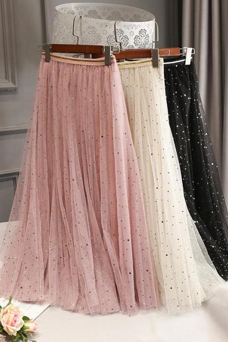 INS fairy skirt,bling stars, medium and long mesh gauze skirt