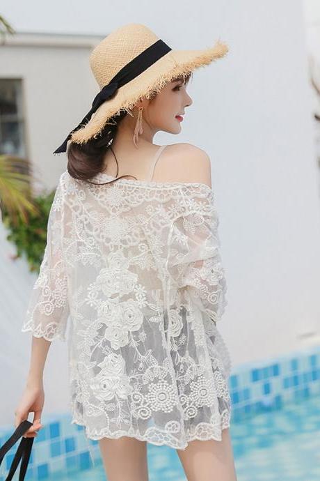 Summer lace cardigan, sunscreen coat, embroidered hollow hook flower top