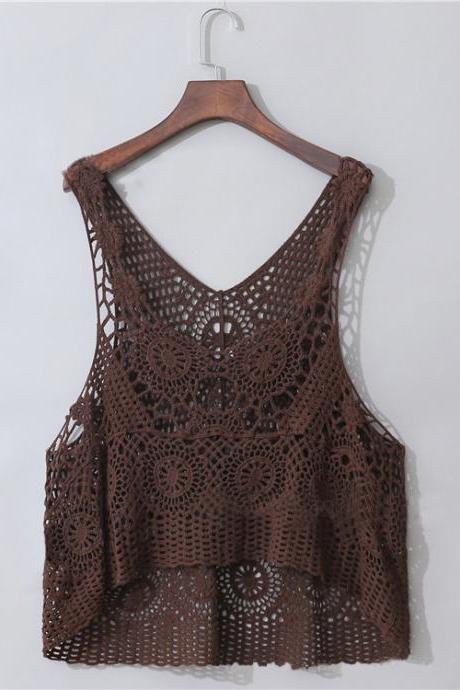 Summer Lace, Hollow Knit Tank Top, Style, Loose Sleeveless Top.v-neck Lace Tank Top, !