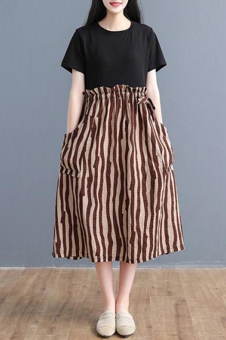 Spring and summer , literary and artistic fashion, splicing false two piece dress, waist skirt temperament long dres