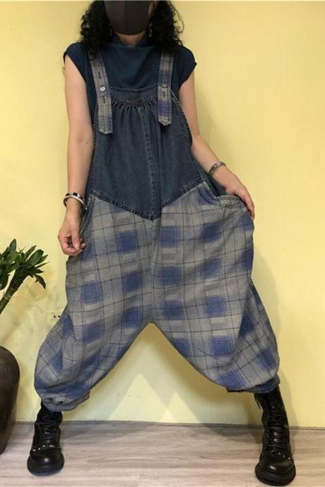 Style, Art Overalls, Fashion Retro, White Quilted Denim, Loose Suspenders Skirt Pants