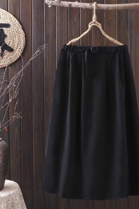 New style, corduroy,retro, artistic style, tie up elastic skirt, women&amp;#039;s long casual A-line skirt