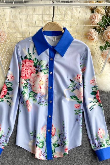 Vintage, Spring Style Shirt, Long Sleeves With Lapels, Printed Shirt