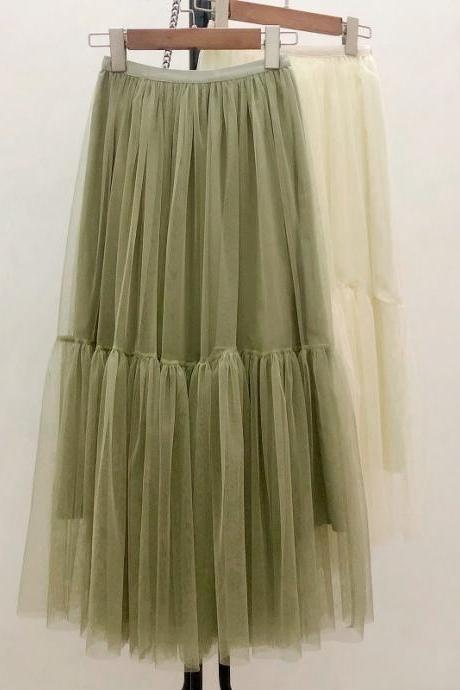 Mesh skirt, fairy elegant big skirt put bouffant skirt, draping feeling splicing gauze skirt, medium and long A-line skirt