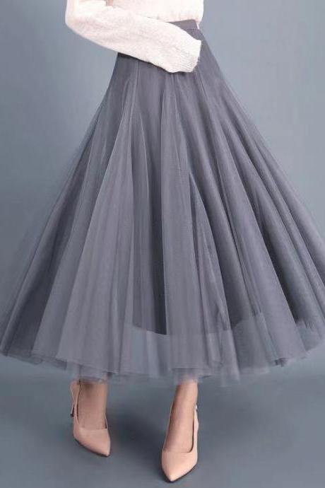 Big swing bouffant ankle-length skirt, high waist slim fairy skirt, net gauze skirt A-line skirt