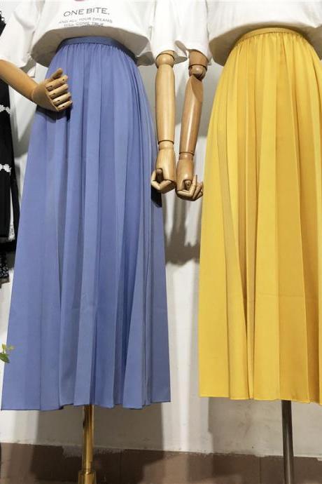Ladies skirt, classic ankle-length, chiffon pleated skirt, pure color simple, draping large A-line skirt
