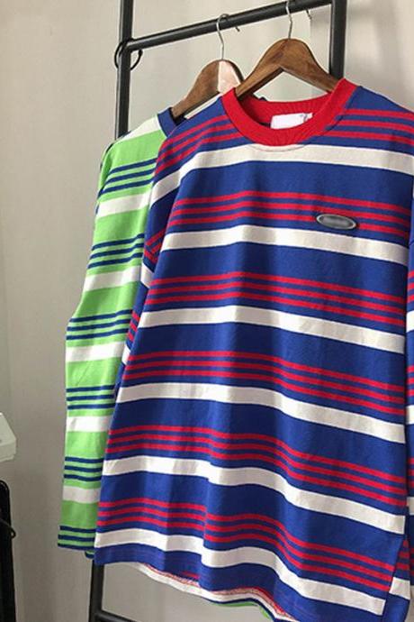 Ins Large Size, Loose Stripes, Versatile Long Sleeve T-shirt,