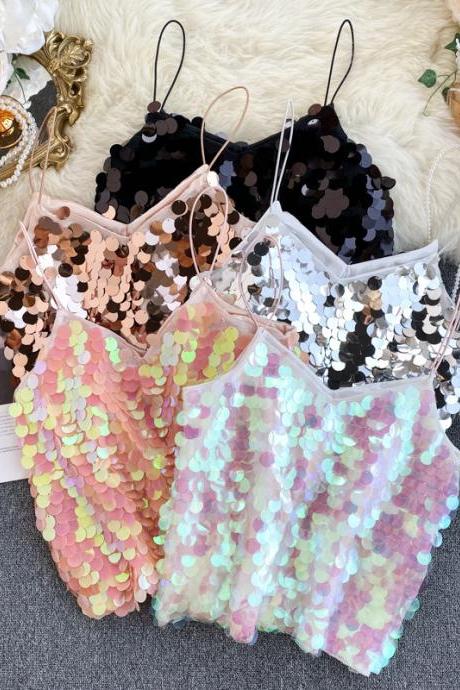 Sexy tank tops, Goddess chic,bling sparkles, sequin cropped tops