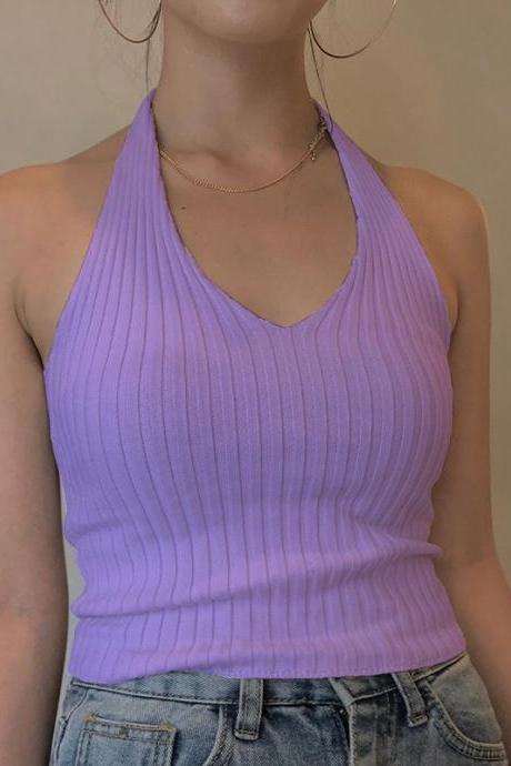 New style, slatted knitted tank top, halter top