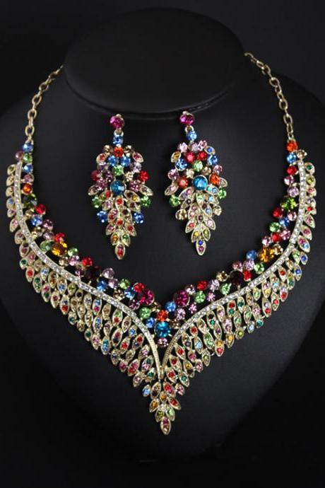 Exhilarated Full Diamond Collarbone Necklace, Earring Set, Dress Accessories, Wholesale