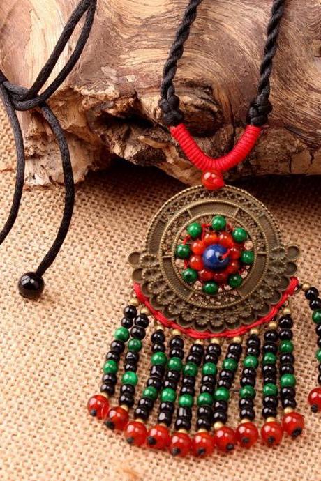 Unique,Ethnic style, vintage design, vintage agate necklaces, women's clothing accessories, sweater chains