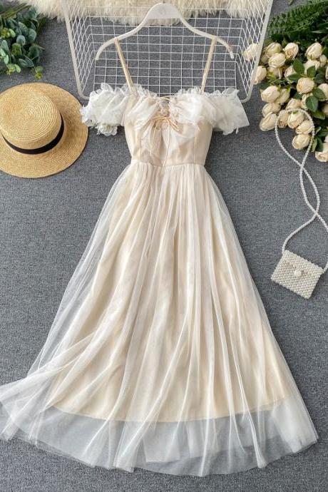 Spaghetti Strap Dress,white Beach Dress,sexy Daily Dress,flounces Midi Dress