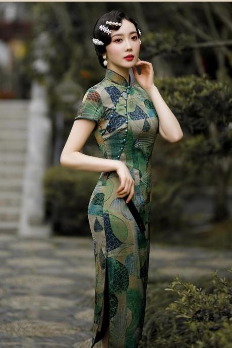 ,printed Dress, Modified Cheongsam, Midi Dress,bodycon Dress,chinese Style