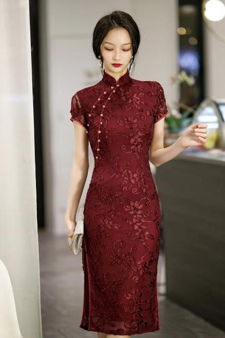 ,lace Wedding Dress, Wedding Cheongsam, Red/green Vintage, Wedding Guest Dress,chinese Style