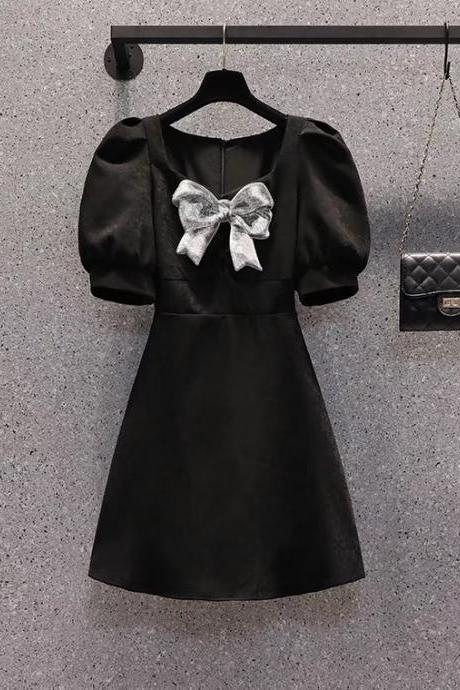 Summer, Square Collar Dress, Bubble Sleeve Little Black Dress